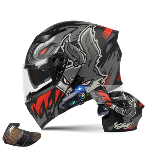 Motorcycle Modular Helmet with Bluetooth Full Face Flip Up Motorbike Helmet with Anti-Fog Dual Visor ECE Approved Crash Helmets Built-in Dual Speaker Microphone for Adult Men Women