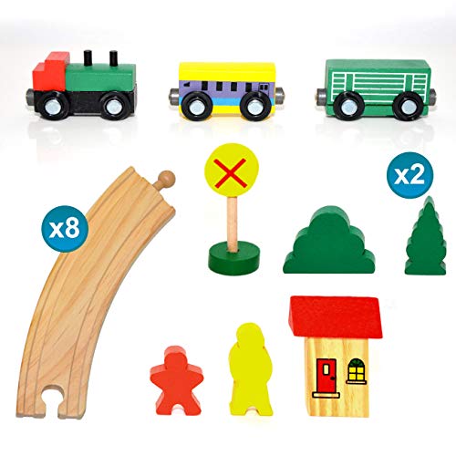 messefix 20 Delen Houten Trein Set - 1m Rails - Spoorweg met Spoorrails en Veel Accessoires - Speelgoed Spoorbaan voor Kinderen vanaf 3 Jaar - Speelgoedtrein Kinderen Houten Speelgoed Kerstmis - Image 4