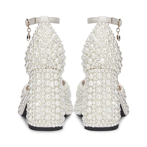 Women's open-toe pearl high-heeled sandals Chunky Buckle Ankle Strap Wedding Heeled Sandals Dress Evening Bride Shoes3