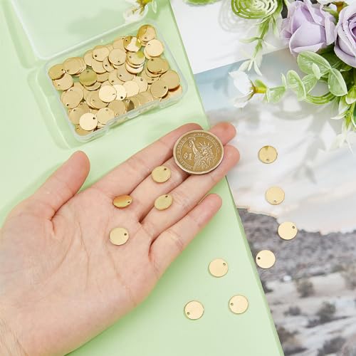 DICOSMETIC 100Pcs Golden Stainless Steel Stamping Blank Tag Pendants, 10mm Diameter, Hole: 1.2mm, Laser Engravable - Image 3