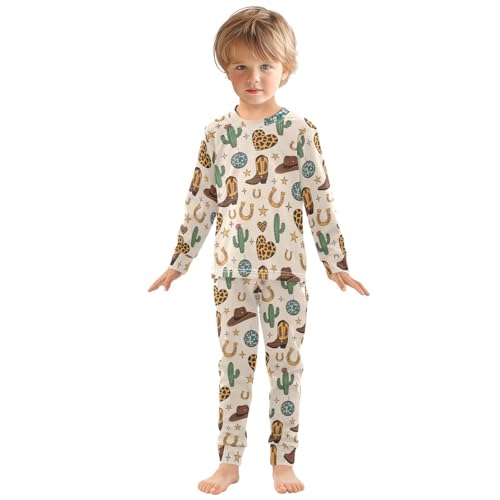 Pajama Sets Long Sleeve Western Boots Cactus Themed Soft Comfy Sleepwear 2 Piece PJS 3-8T2