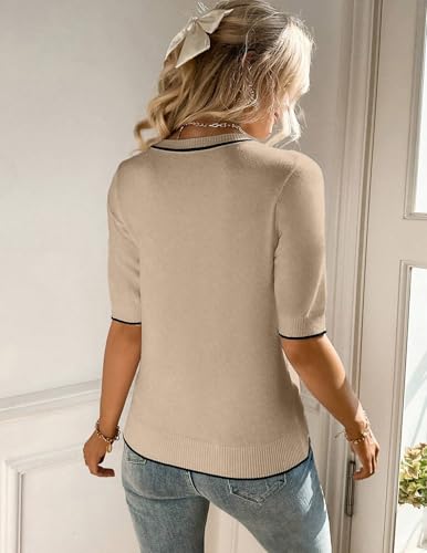 Zeagoo Women Short Sleeve Sweater Summer Crew Neck Dressy Casual Soft Knit Pullover Tops Trendy4