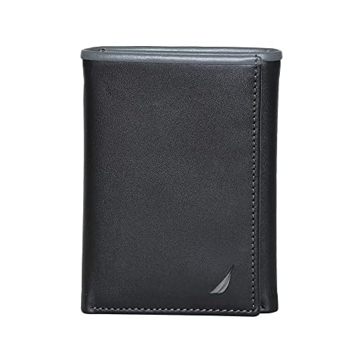 Nautica Men's Pop Color Trifold Leather Wallet with 6 slots, RFID Protection, Black/Grey