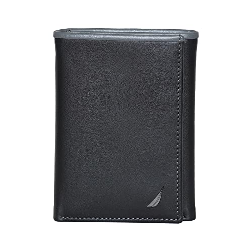 Nautica Carteira masculina clássica de couro com três dobras RFID (disponível em grãos lisos ou seixos), Cor pop - preto/cinza, tamanho nico