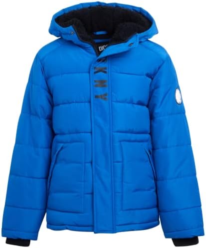 DKNY Boys Heavyweight Winter Coat - Water Resistant Insulated Fleece Lined Quilted Puffer Ski Jacket (Sizes: 8-20), Size 10-12, Blue Royal
