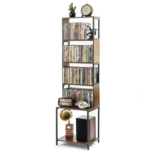 DVD Shelf, 6-Tier CD Storage Rack | CD Holder with Adjustable Dividers, DVD Tower Rack, Media Storage Shelf for CDs/DVDs, Books, Video Games