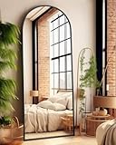 KOMCOTE 58'x18' Arched Full Length Mirror - Black Freestanding Floor Mirror for Bedroom, Living Room, Dressing Room - Elegant Arch Design, Wall Mount or Standing, Lightweight & Shatterproof