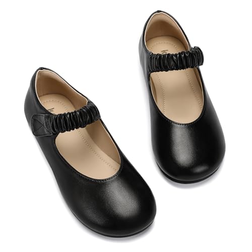koppu Girls Mary Jane Shoes Soft Sole Comfortable Ballerina Flat Ballet Dress Shoes for Little Kids Patent Leather School Wedding Party Wide Feet Friendly Black Little Kid 13