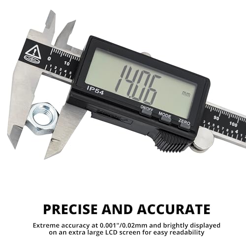 Image of NEIKO 01401A 6-Inch Electronic Digital Caliper, Stainless Steel, Extra Large LCD Screen, Measurement Conversions for Inches, Millimeters, and Fractions