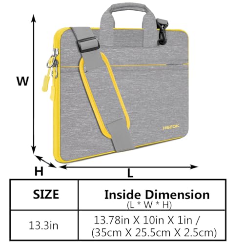 Image of Hseok Laptop Shoulder Bag 13 13.3 14 Inch Case Compatible with MacBook Pro /Neo 14 inch M5 /M4 /M3 /M2 /M1,Mac Air /pro /Neo 13 inch and Most 13 13.3 14 Notebooks,Spill-Resistant Briefcase,LT Gray & LT Yellow