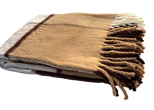 Coperta di lana grande a quadretti marrone 220 x 145 cm