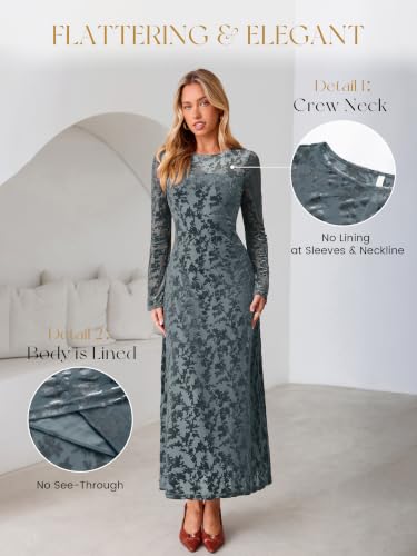 Simplee Womens Velvet Long Sleeve Fall Formal Wedding Guest Maxi Dress — view 4