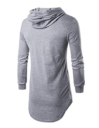 Mens Hipster Long Sleeve Side Zipper Hooded Shirt Pullover Sweatshirt (Medium, Grey) #TOP1