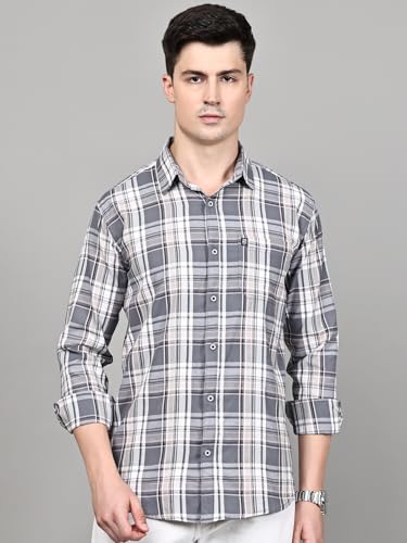 Image of Majestic Man Stylish Slim Fit Cotton Spread Collar Checked Casual Shirt for Men
