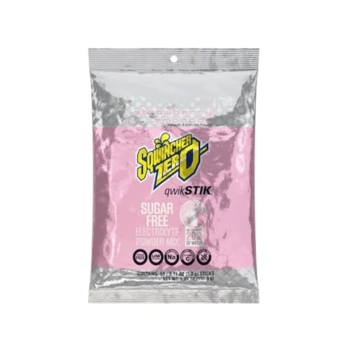 Image of Qwik Stik, Sugar Free Drink Mix Powder, 20 oz Yield per .11 oz Pack, Strawberry Lemonade, 50PK - 1 Each | Zero sugar electrolyte mix, fast-dissolving single-serve sticks, just add to 20oz water bottle for quick on-the-go hydration