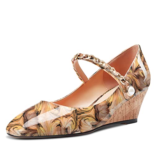 HEUIVZAR Womens Pumps Wedge Heel Mary Jane Square Toe Low Chunky Block Heel Patent Dress Shoes 2 Inch