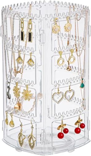 Image of VERAT Rotating Earrings Stand Jewelry Display Organiser /Earrings organiser /Jewellery towers /jewellery stands /earring organizer Container for Home Wardrobe & Cupboard (Transparent)