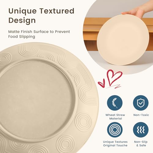 Image of Homienly Premium Wheat Straw Dinnerware Sets, Lightweight & Unbreakable Plates and Bowls Sets,Cups,Service for 4,Dishwasher and Microwave Safe 16 PCS Dish Sets for Home，Camping- Beige