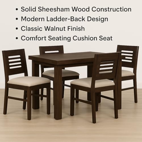Image of PC Wood Solid Sheesham Wood 4-Seater Dining Table Set - Walnut Finish, Solid Wood, Small Space Family Kitchen & Dining Room