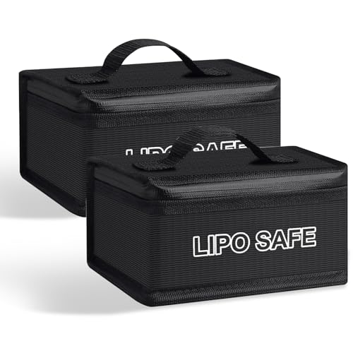 Lipo Safe Bag, Paquete de 2 Bolsas de Seguridad Lipo ignífugas, Bolsa de batería de Litio ignífuga y a Prueba de explosiones, Bolsa de Almacenamiento de batería Lipo para Carga y Almacenamiento