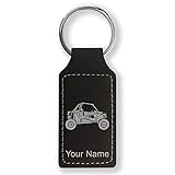 Rectangle Keychain, Off Road Racer, Personalized Engraving Included (Black with Silver)