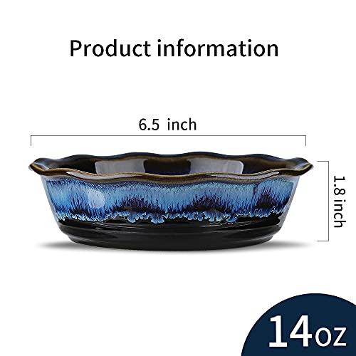 Koov Ceramic Pie Dish, 6.5 Inches Pie Pan, Pot Pie Pans For Baking, Pie Plate For Dessert Kitchen, Round Baking Dish Pan For Dinner, Wave Series, Set Of 6 (Nebula Blue) #TOP2