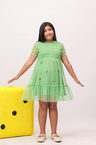 Image of Kids Girls Printed Embroidered Fusion Dress | Handmade Crafted Designer Ethnic Wear | 100% Cotton