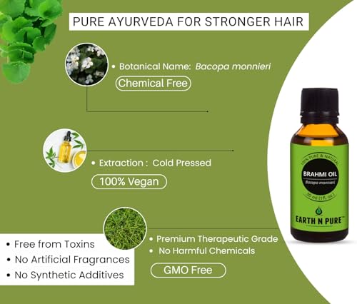Image of Earth N Pure Brahmi Oil | Cold-Pressed | 100% Pure & Natural | Scalp Nourishment, Healthier-Looking Hair & Skin | Vegan & Cruelty-Free | 50ml