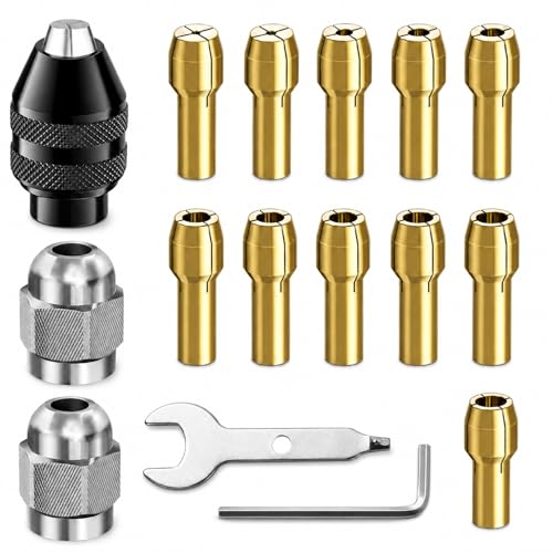 16 Piezas Portabrocas para Dremel Mini Mandril, Accesorios para Herramienta Giratoria 0.5mm A 3.2mm 4486 Portabrocas Adaptador De Cambio Rápido Para Herramientas Giratorias Eléctricas, Lijado, Corte Y