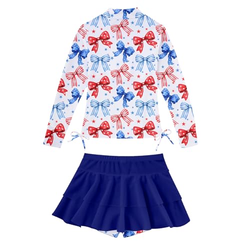 Image of Vogseek 3-12T Girls Rash Guard 2 Pieces Bathing Suit Long Sleeve Swimsuit Swimming Skirt with Shorts Swimwear