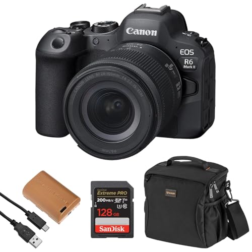 Canon EOS R6 Mark II Mirrorless Camera, Bundle with Extra LP-E6NH Battery, Shoulder Bag and 128GB Memory Card (with 24-105mm STM Lens)