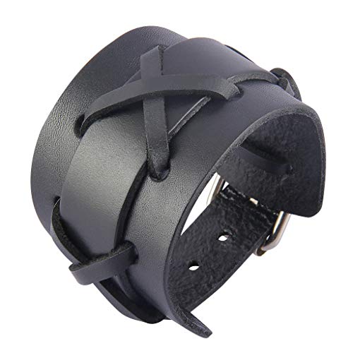 KELEEL Pulseira de couro legítimo feita à mão estilo vintage ajustável marrom cinto punho pulseira p