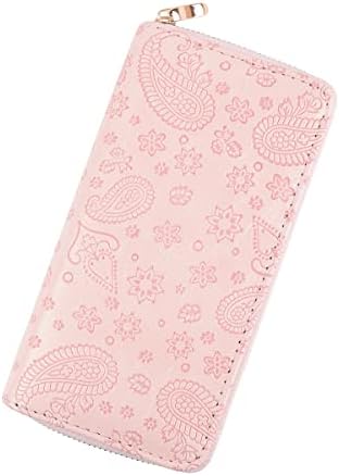 RIAH FASHION Geometric Print Zip Around Wallet - Card Phone Slot Zipper Purse Chevron, Cork, Crochet, Camo, Stripe, American Flag (Long Zip Around - Paisley Pink)