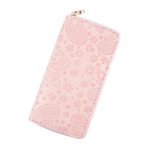 Riah Fashion Geometric Print Zip Around Wallet - Card Phone Slot Zipper Purse Chevron, Cork, Crochet, Camo, Stripe, American Flag (Long Zip Around - Paisley Pink) #TOP25