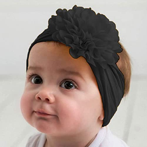 Image of SYGA Pack of 2 Baby Headbands Nylon Flower Soft Stretchable Hairband for Newborn Infant Toddler Kids For 0-3 Year Black & Yellow