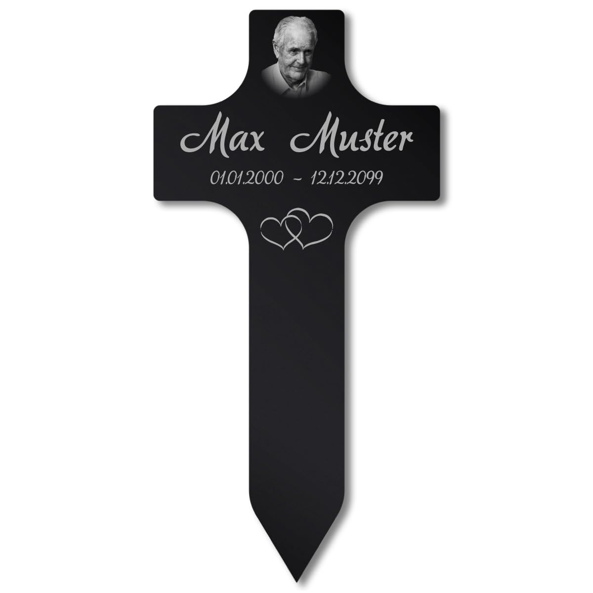 Paule Black Personalisierter Grabstecker Kreuz Grabschmuck mit Foto Gravur - Acrylglas Schwarz Hochglanz 400 x 800 mm - wetterfest für Außenbereich, Mama Papa Oma Opa Steckkreuz