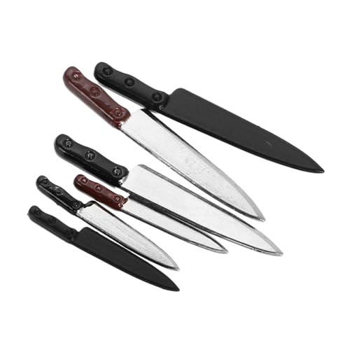 Mikikit 6 pièces Miniature Couteaux de Cuisine Accessoires Réalistes pour Maison de Poupée Modèles de Couteaux Miniatures pour Décoration et Collection