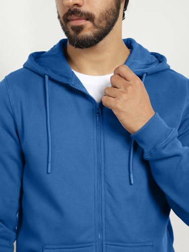 Image of Nobero Classic Zipper Hoodie for Men | Zip Up Hoodies for Men | Regular Fit | Full Zip Closure | Drawstring Hood | Zipped Hooded Sweatshirt | Cotton Rich Zipper Fleece Hoodie