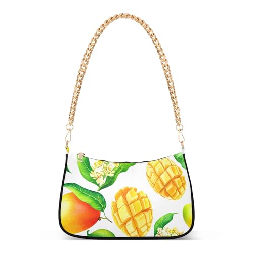 Watercolor Yellow Mango Fruits White Ladies Shoulder Bag for Women Moon Purse Hobo Bags Chain Strap Zipper Designer Purse