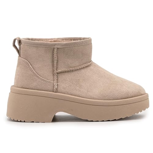 JOMIX Botas Mujer Invierno Plataforma Forradas con Forro Polar Silenciosa Caña Media Cómoda para Caminar y Trabajo Botines Cálidos para Frío y Nieve idea Regalo Navidad WSB255313 Beige 41