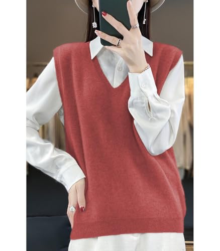 Image of Women's V-Neck Knit Sweater Vest 100% Merino Wool Lightweight Sleeveless Pullover Basic Vest Short Tops