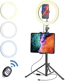 Selfie Ring Light with Tripod Stand and Phone Tablet Holder, Compatible with iPhone iPad 10