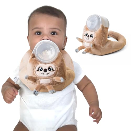 Image of Fuzzy Feeder Bottle Holder for Baby - Sloth - Promotes Self-Feeding, Motor Skills – Works with Baby Bottles – Newborn Essentials Must Haves