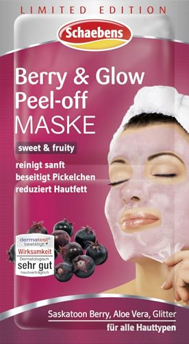 Schaebens Berry & Glow Peel-off Maske, Gesichtsmaske mit Saskatoon Beere und Aloe Vera, 2 x 8ml, Limited Edition