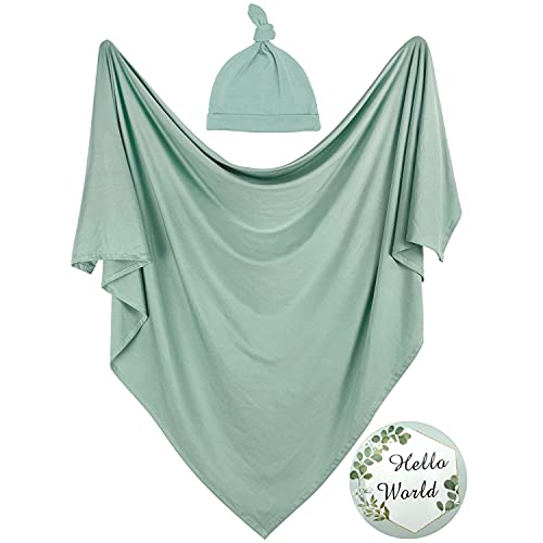 Image of OWLOWLA Swaddle Blanket and Hat Set Newborn Swaddle Wrap Baby Receiving Blanket for Baby Boys Girls(Sage)