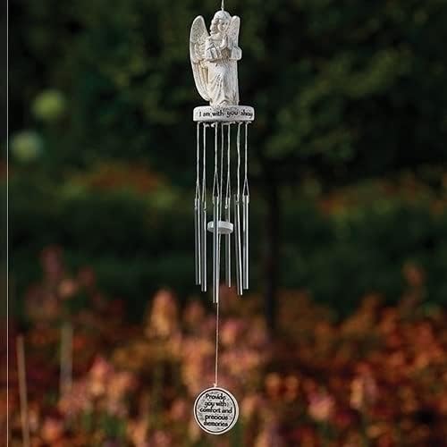 Joseph's Studio by Roman Inc., PRAYING ANGEL WINDCHIME, Garden Collection, Religious Statue, Holy Family, Memorial, Angel, Patron Saint, Garden Décor (3x2x18)