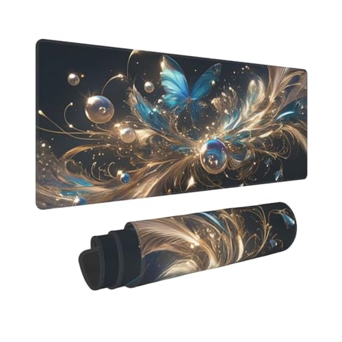 Tapis de Souris XXL perle papillon - Tapis de Souris Gamer avec Base en Caoutchouc Antidérapant Speed Grand Tapis de Souris Gaming 700x400mm - Confort Optimal et Précision pour Joueur et Bureau, M4817