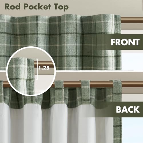 Image of Madison Park Anaheim Cabin Plaid Curtain Window, Thermal Insulated Fleece Lining, Living Room Decor Room Darkening Drape for Bedroom, 1-Single Panel Pack, 50x95, Rod Pocket & Back Tab, Green