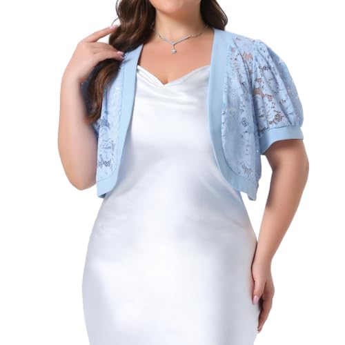 Image of Agnes Orinda Plus Size Cropped Cardigans for Women Open Front Short Sleeve Floral Lace Sheer Bolero Shrugs for Dresses