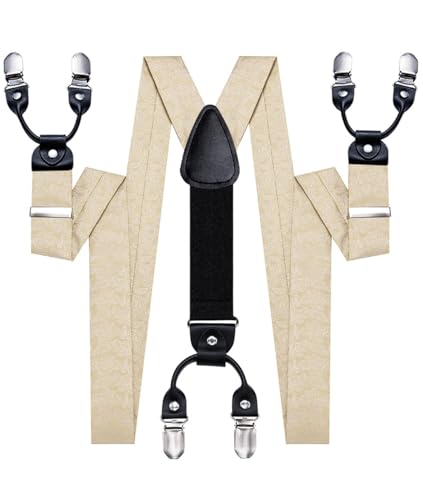 Image of Hi-Tie Men's Suspenders and Tie Set Silk Adjustable Elastic Y Braces with Strong 6 Clips Pocket Square Set